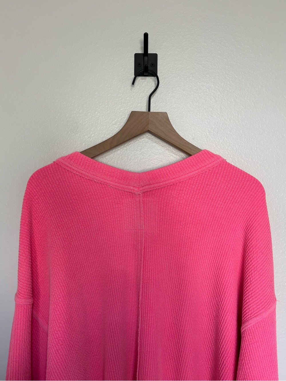 Aerie Wonder Oversized Textured Knit V-Neck Slouchy Sweatshirt Lounge Pink XL - Picture 6 of 7